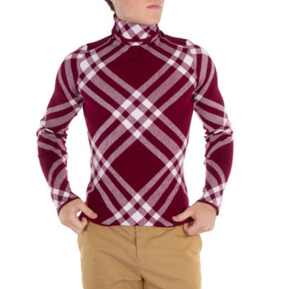 BURBERRY Check Wool Blend Turtleneck Size Small